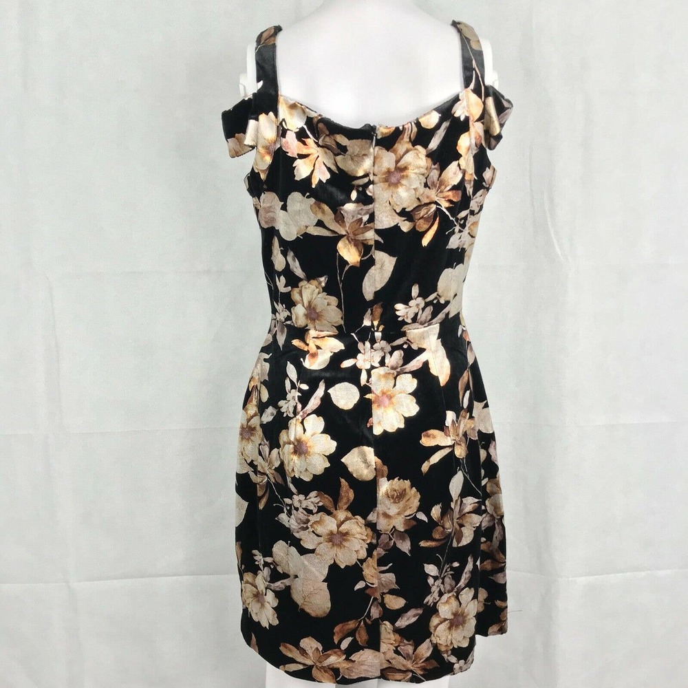 ECI Dress Women Sz 6 Black Beige Gold Floral Sleeveless Sheath Zip Cold Shoulder - Picture 3 of 9